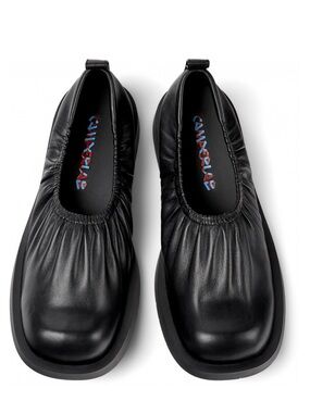 Black Gathered Leather Ballet Flats